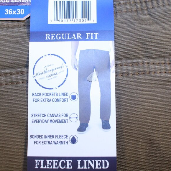 Weatherproof Vintage Reg Fit 36 x 30 Wheat Fleece Lined Stretch Canvas Pants - Picture 2 of 13